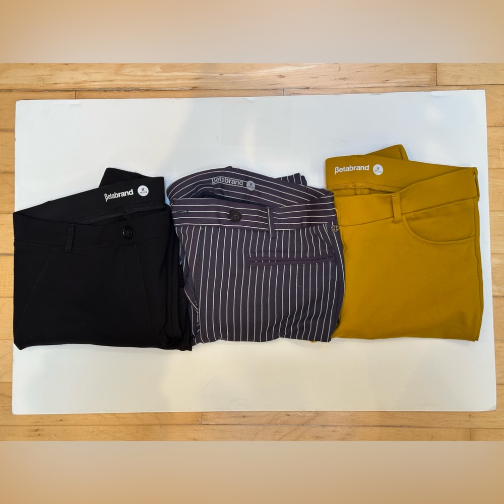 Betabrand Trio Bundle: Black, Navy Striped, Mustard Dress Pant Yoga Pants!